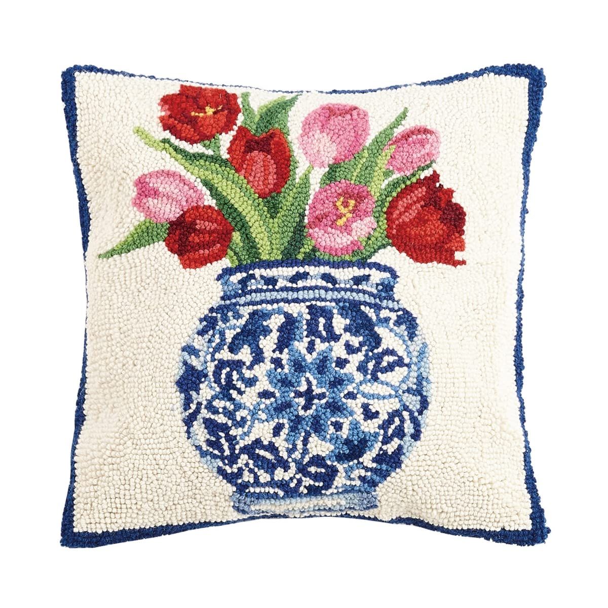 Peking Handicraft 30SER515AC16SQ Chinoiserie Vase Tulips Hook Pillow, 100% Wool and Cotton | Amazon (US)