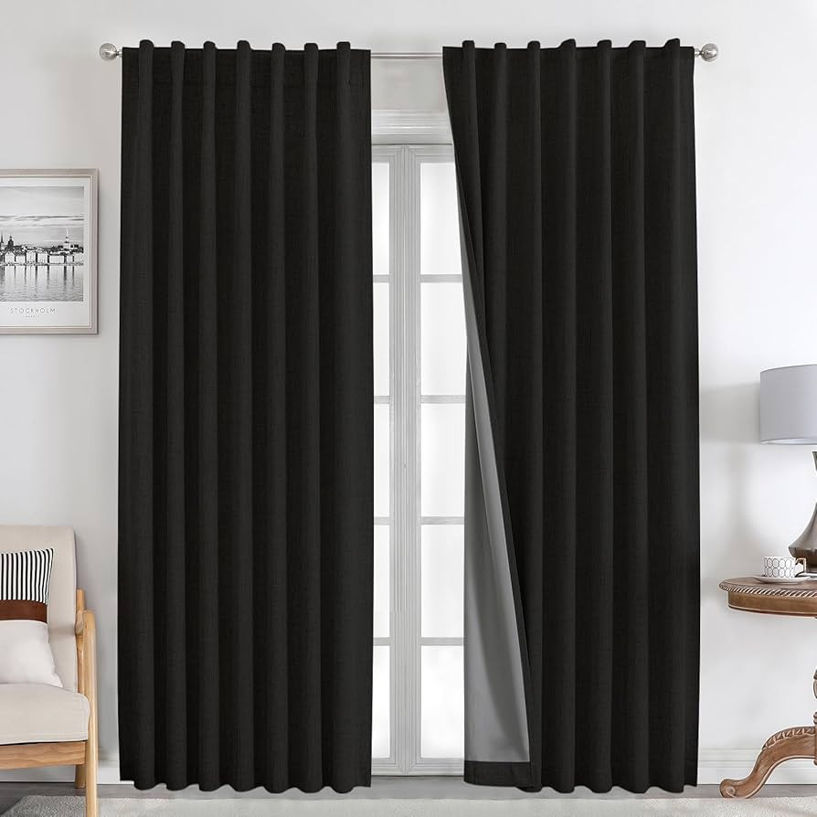 Joydeco 100% Blackout Curtains 90 inches Long Black Curtains Linen Drapes 2 Panels Set Burg for B... | Amazon (US)