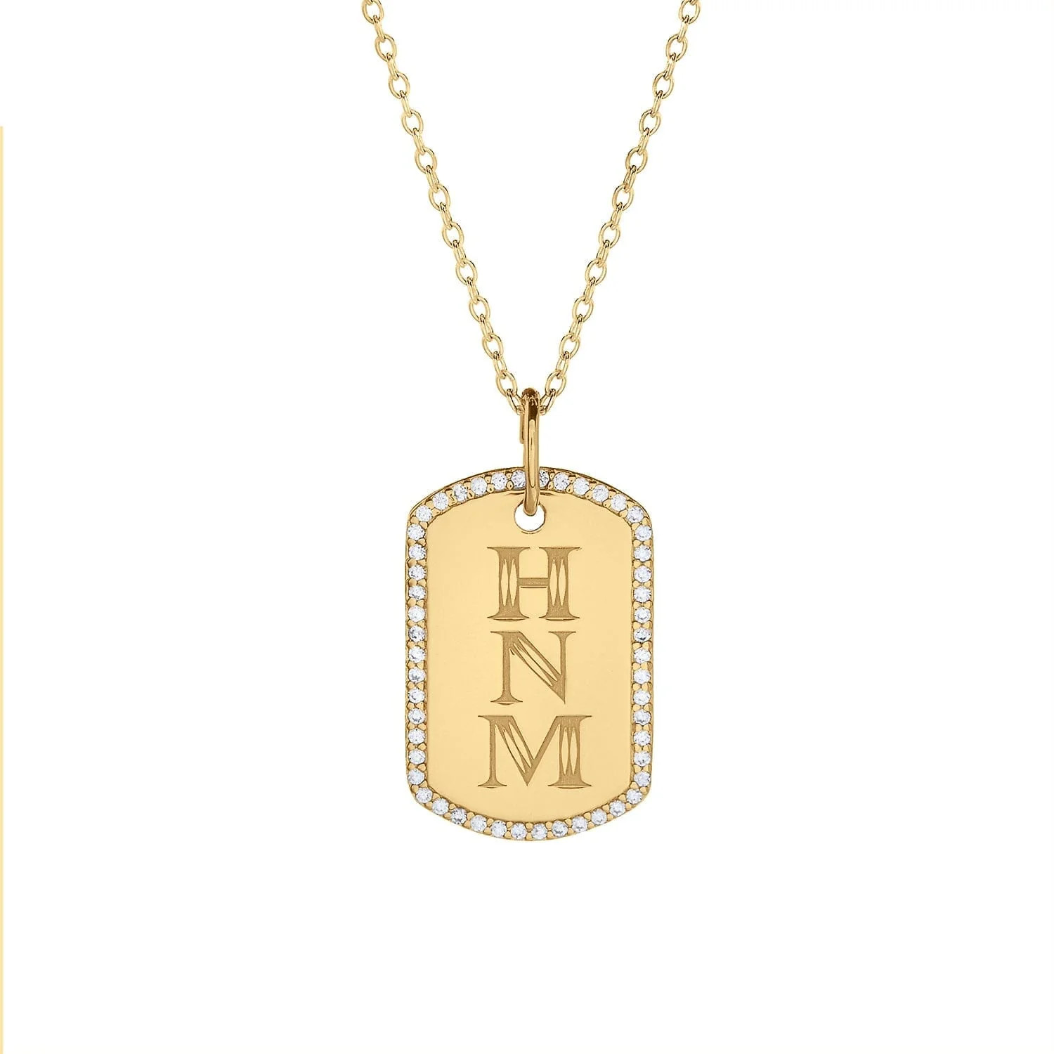 Pavé Monogram Large Dog Tag Necklace | Tiny Tags (US)