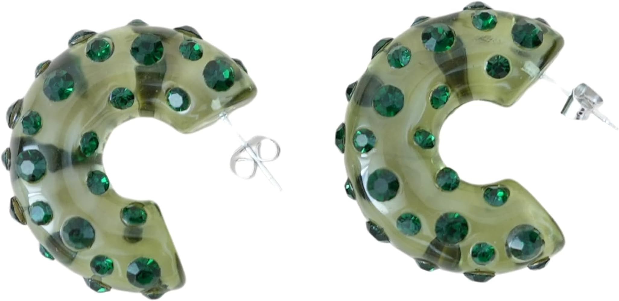 Chunky Green Rhinestone Hoop Earrings | Amazon (US)