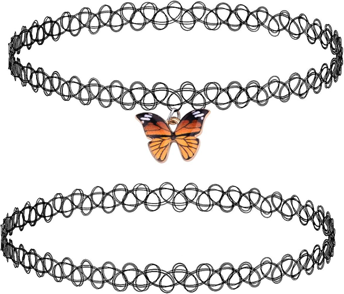 BodyJ4You 2PC Tattoo Choker Necklace - 90s Choker Necklace Women - 2000s Y2K Black Chokers Rainbo... | Amazon (US)