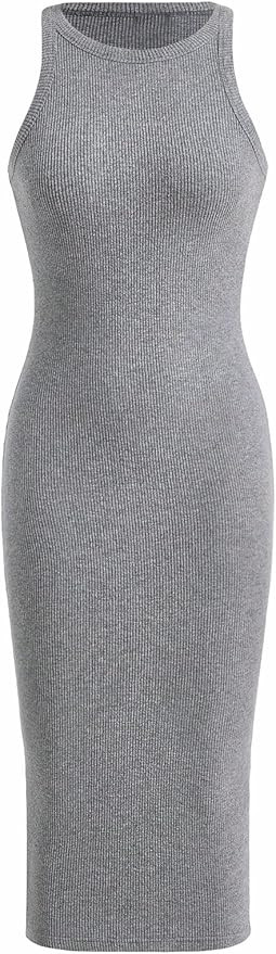 Verdusa Women's Basic Ribbed Knit Sleeveless Midi Tank Dress Crewneck Knit Bodycon Dress | Amazon (US)