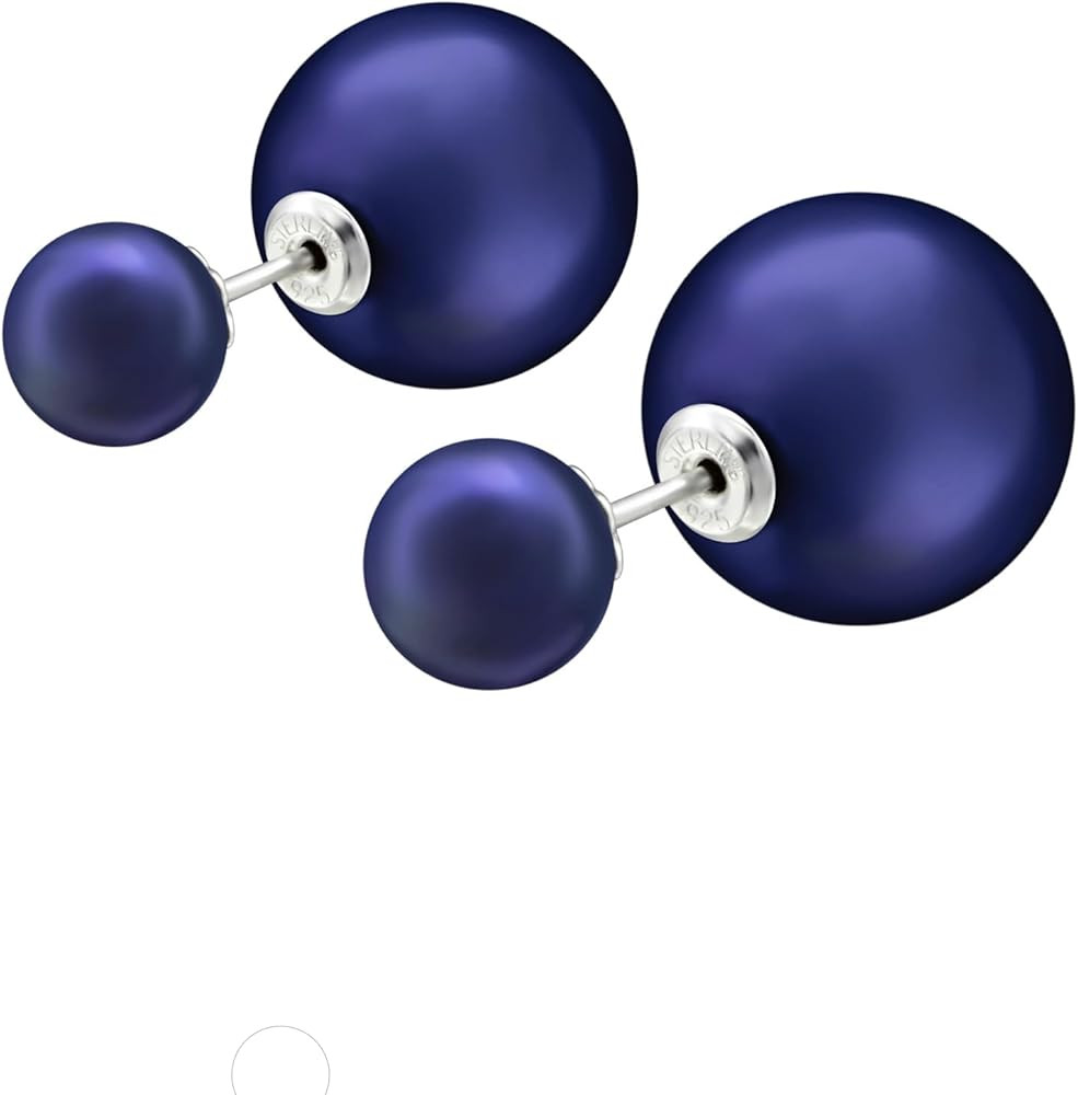 Bungsa .925 Sterling Silver Doppelperlen nachtblau Ohrstecker 8 &14 mm | Amazon (DE)