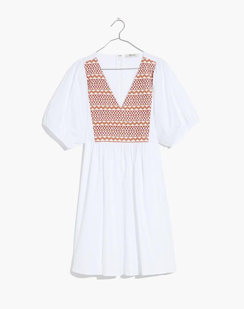 Embroidered Poplin V-Neck Mini Dress | Madewell
