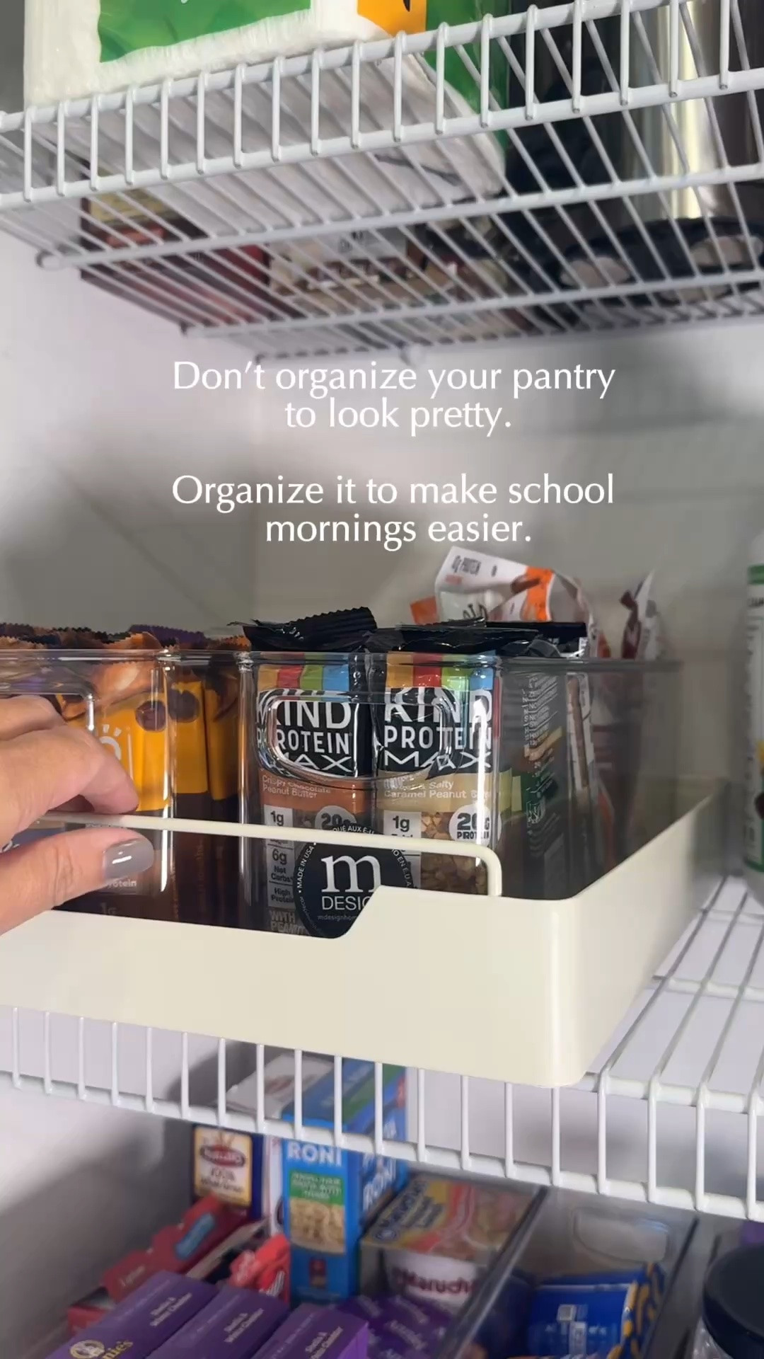 Back-to-school organization that makes my life easier. 🙌

I don’t organize just to make things look pretty—I want a system that saves me time and makes everyday stuff easier.

These pull-out drawers turned our basic wire pantry shelves into storage we can actually reach and use. I even secured them to the existing shelves with zip ties—no custom pantry required.

Because when you’re packing lunches and looking for snacks on a school morning, pretty isn’t enough. It needs to WORK. 🤎

#LTKHome #LTKmomlife