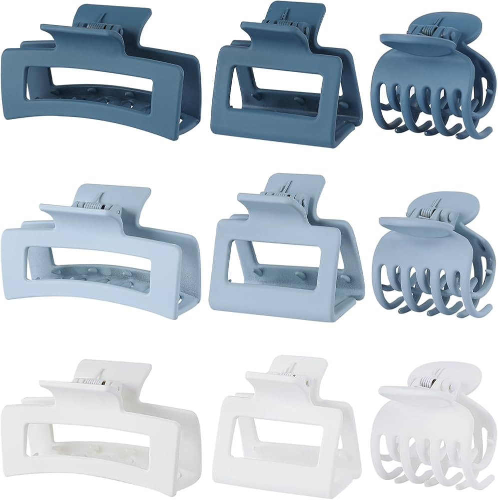 3 Style Blue Hair Claw Clips Set - 9 pcs Medium Rectangle and Square Clips for Thick and Thin Hai... | Amazon (US)