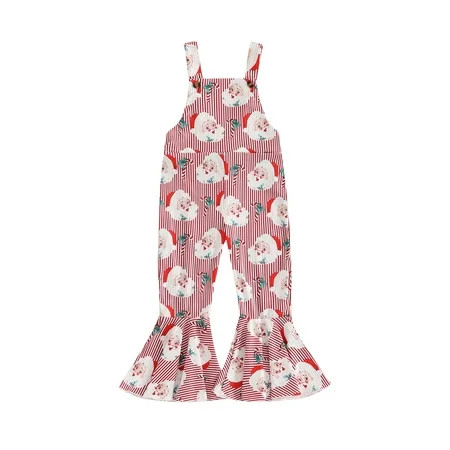 Suealasg Christmas Kids Girls Overalls Santa Claus Print Striped Flare Pants Clothes for Casual Daily | Walmart (US)