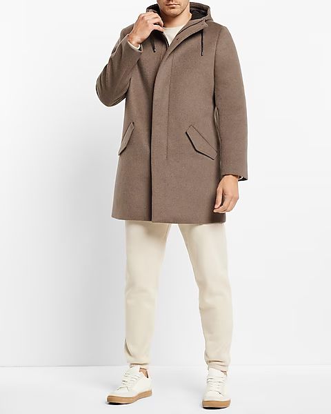 Taupe Wool-blend Hooded Topcoat | Express