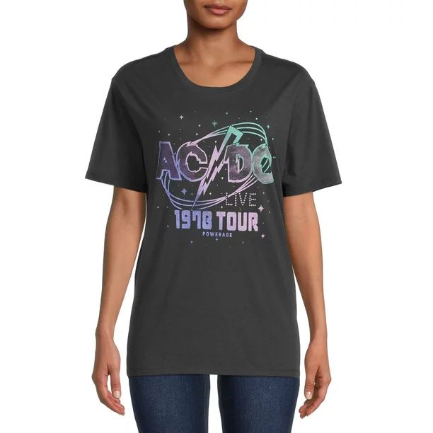 Time & Tru Women’s ACDC Tour Short Sleeve Graphic Band Tee | Walmart (US)
