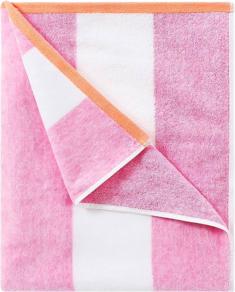Fluffy Oversized Beach Towel - Plush Thick Large 70 x 35 Inch Cotton Pool Towel, Rose Red Striped... | Amazon (US)