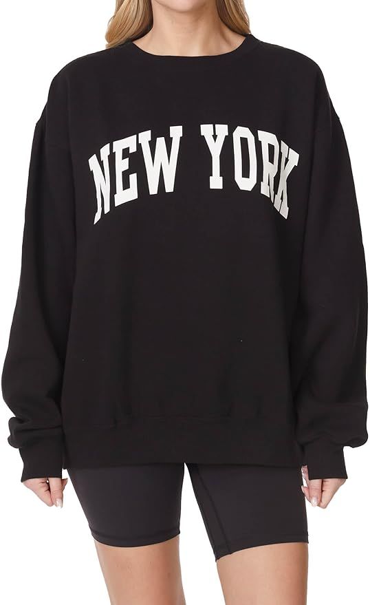 Secret Island USA Women's Vintage Oversized New York Varsity Graphic Crewneck Sweatshirt | Amazon (US)