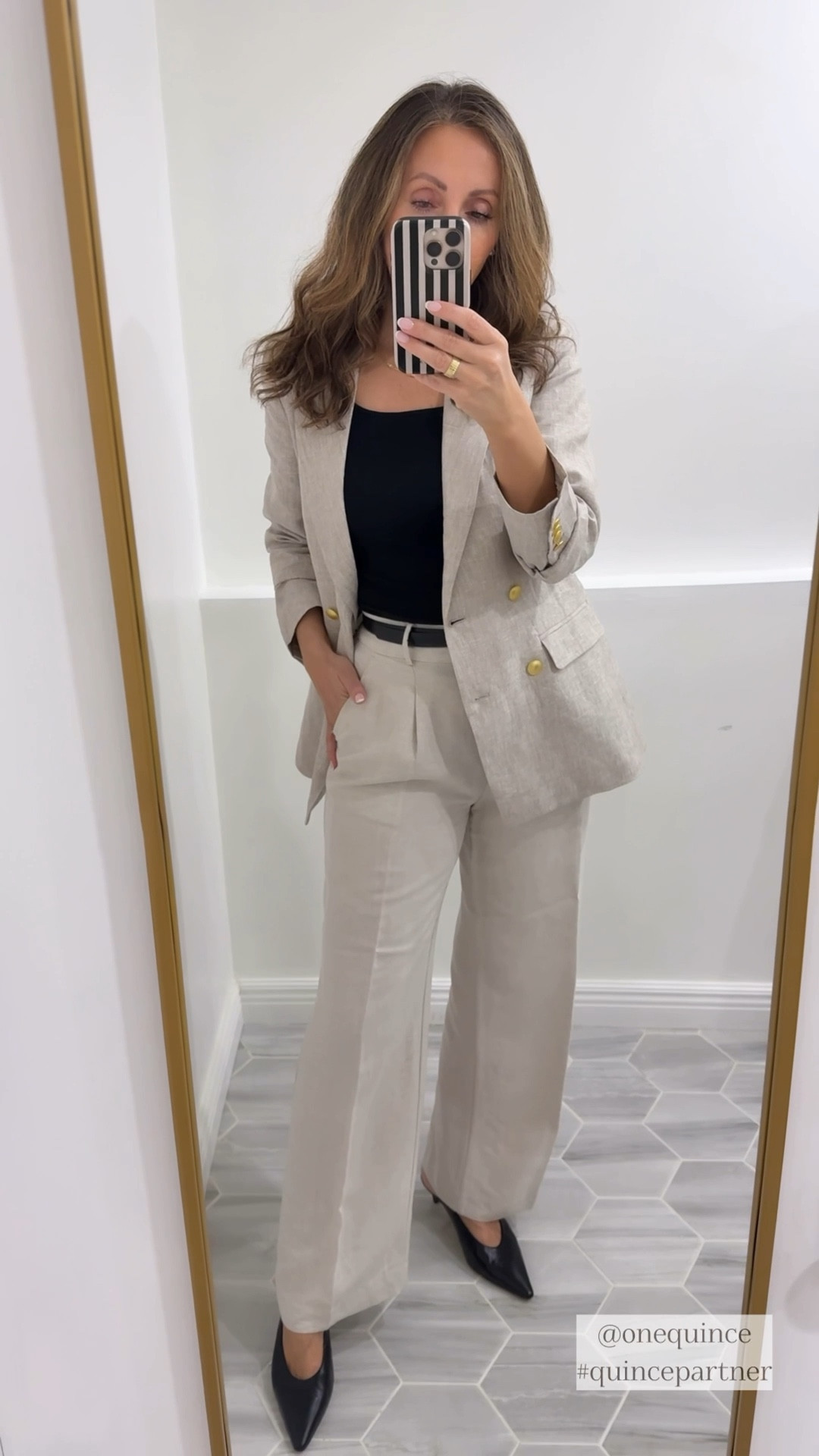 Some new spring pieces I’m loving. Packing these for an upcoming trip!  
Cashmere sweaters in small 
Blazer in xs but small would have been a nice relaxed fit. 
I size up in quince jeans (I can’t recommend them enough) 


@onequince #quincepartner