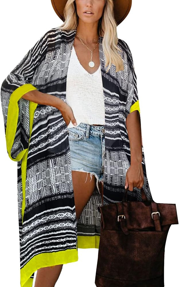 Moss Rose Women's Beach Cover up Swimsuit Kimono with Bohemian Floral Print, Loose Casual Resort ... | Amazon (US)