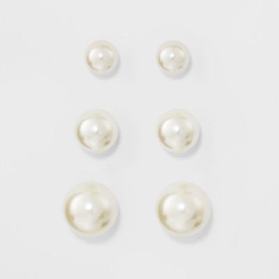 Faux Pearl Stud Earring Set 3ct - A New Day™ Silver: Glass, Brass, Nickel-Free Metal, Post Clos... | Target
