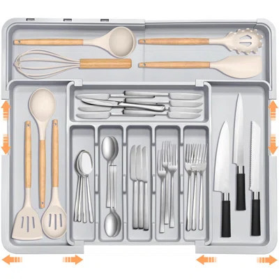 Silverware Organizer Expandable,Kitchen Utensil Drawer Organizer Large,BPA Free, Adjustable Cutlery Silverware Tray (Black) | Wayfair North America
