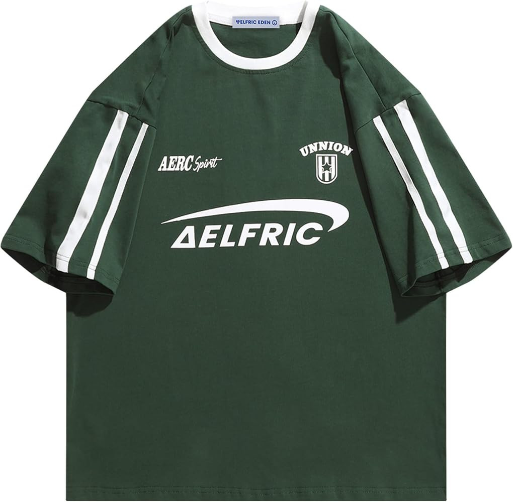 Aelfric Eden Graphic Tees Y2k Women Oversized T Shirts Striped Patchwork Crewneck Unisex Streetwe... | Amazon (US)