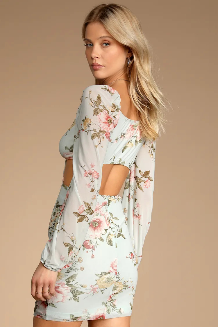 Ode to Spring Mint Floral Print Tie-Front Bodycon Mini Dress | Lulus (US)