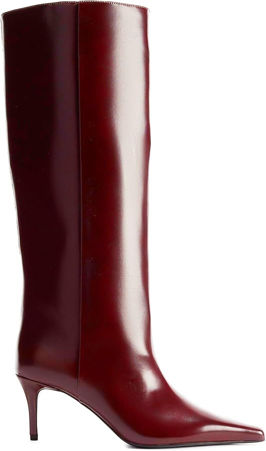 Burgundy Kitten Heel Knee High Boots Leather Pointed Toe Tall Boots Slouch Dressy Stiletto Long F... | Amazon (US)