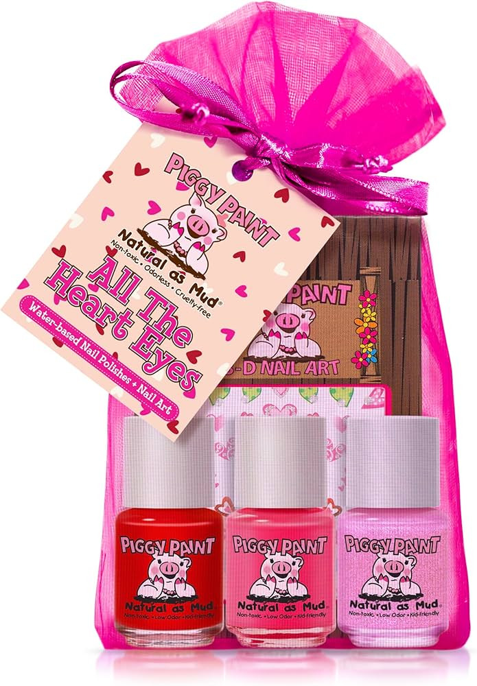Piggy Paint | 100% Non-Toxic Girls Nail Polish | Safe, Cruelty-free, Vegan, & Low Odor for Kids | All the Heart Eyes (3 Polish + Nail Art Gift Set) | Amazon (US)