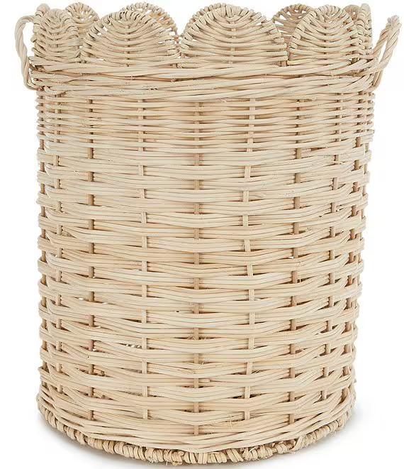 Southern Living Scalloped Rim Rattan Decorative Storage Basket with Handle | Dillard's | Dillard's