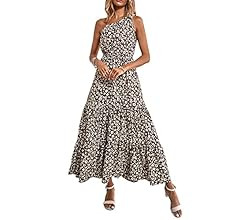 PRETTYGARDEN Women's Summer Floral Dress One Shoulder Sleeveless Knot Ruffled Hem Flowy Bohemian ... | Amazon (US)