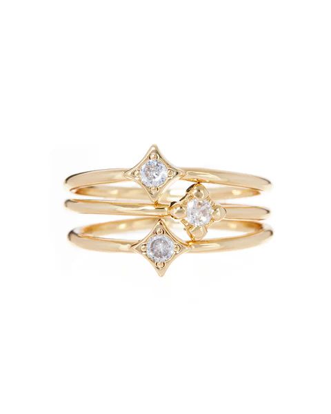 Bezel Charm Ring Set- Gold | LUV AJ