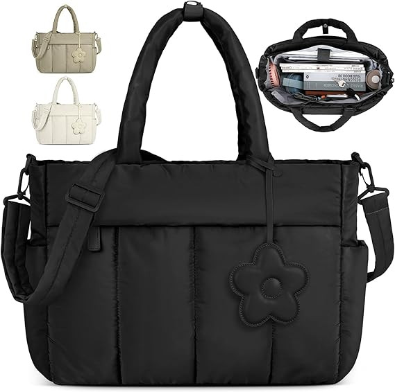RAINSMORE Tote Bag for Women Puffer Laptop Work Bag 15.6 Inch Quilted Travel Tote Bags Large Ligh... | Amazon (US)