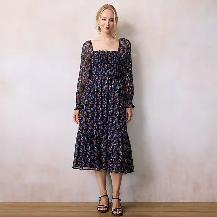 Women's LC Lauren Conrad Eyelet Smocked Midi Dress, Size: Medium, Blue Spaced Ria | Kohl's