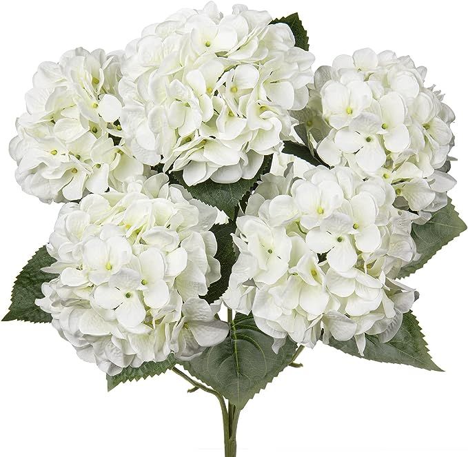 White Hydrangea Artificial Flowers Large Artificial Hydrangeas Silk Flowers for Home Decor Indoor... | Amazon (US)