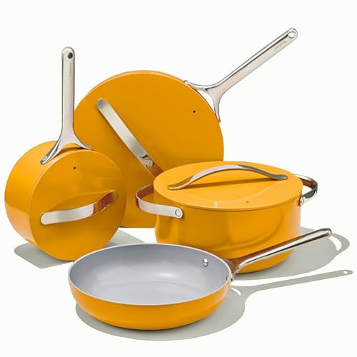 Caraway Non-stick Ceramic Cookware Set (12 Piece) Pots, Pans, Lids and Kitchen Storage - PFAS & PFOA Free - Oven Safe Pan Set & Compatible with All Stovetops - Marigold | Amazon (US)
