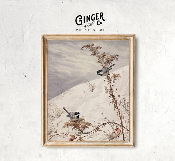 Two Birds in Winter  Vintage Oil Painting  PRINTABLE - Etsy | Etsy (US)