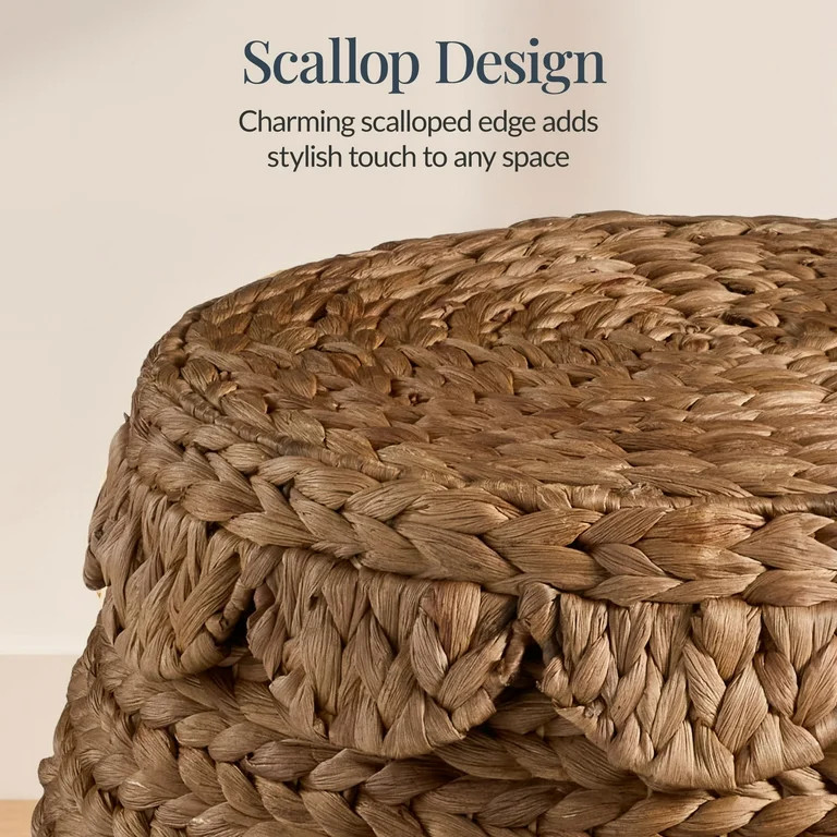 Best Choice Products Scalloped Water Hyacinth Storage Tote Basketwith Lid - Chestnut | Walmart (US)