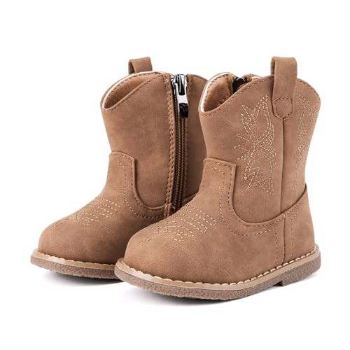 BMCiTYBM Baby Cowboy Cowgirl Boots Infant Western Boots Toddler Boys Girls Round Toe Riding Mid Calf Boots All Seasons for 6 9 12 18 24 Months Brown Size 4 Toddler | Amazon (US)