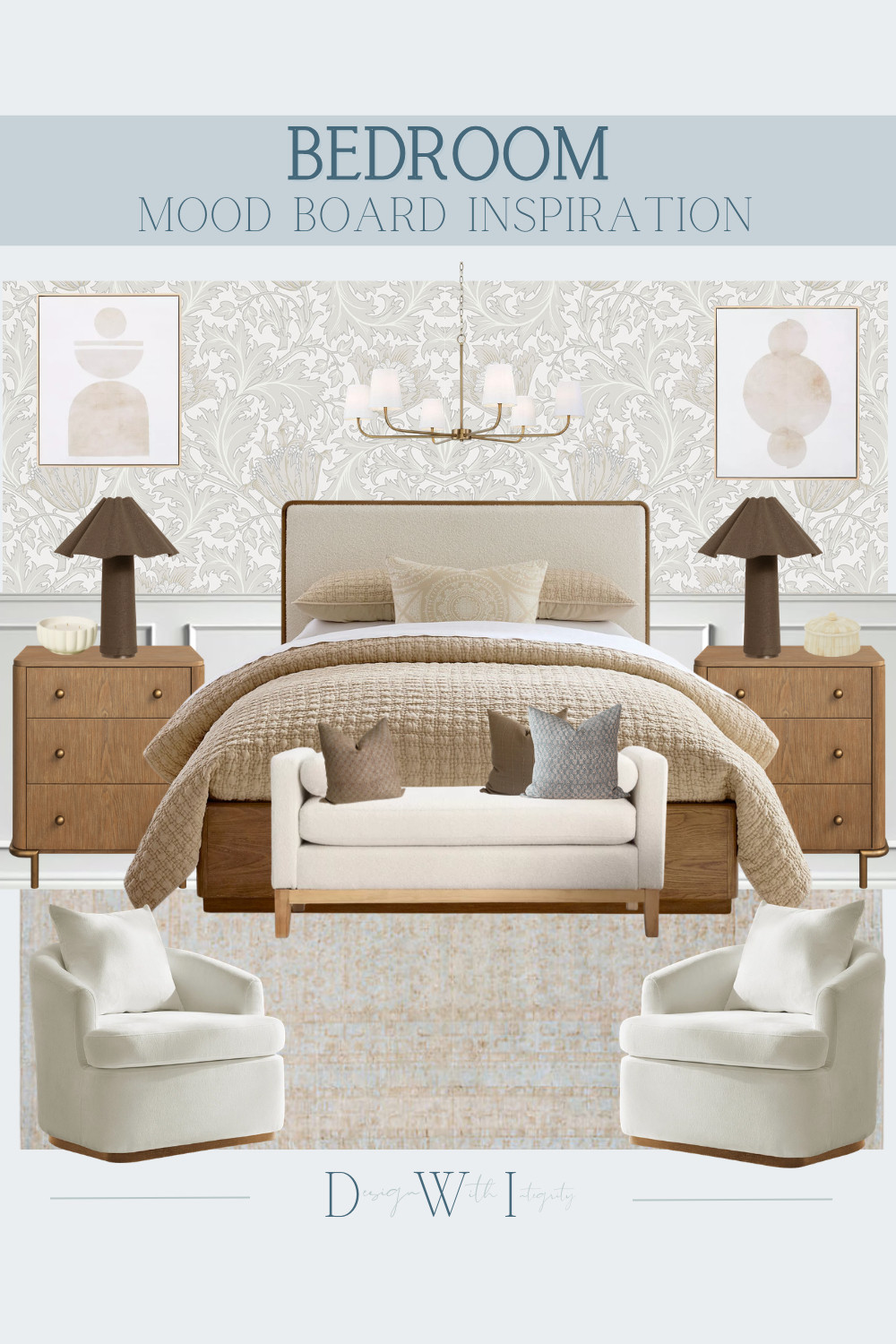 This bedroom mood board is all about soft layering and understated elegance. Warm neutrals create a calming foundation, while rich wood tones add depth and structure. The upholstered bed and bench bring in softness and comfort, balanced by sculptural lighting and tailored nightstands. Subtle pattern in the wallpaper and textiles adds visual interest without overwhelming the space, creating a look that feels both refined and inviting.

Every element was chosen to work together seamlessly. Tap through to shop all selections and recreate this warm and timeless bedroom in your own home.

#bedroominspiration #interiordesign #bedroomdecor #neutralbedroom #cozyinteriors #homeinspo #bedroomdesign #designerstyle #ltkhome

bedroom mood board
neutral bedroom decor
warm neutral bedroom
layered bedroom design
upholstered bed
bedroom furniture
bedroom lighting
cozy bedroom ideas
interior design inspiration 

 #LTKHome