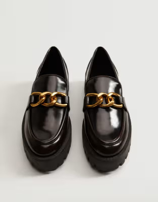 Mango chunky flat loafers with chain detail in black | ASOS (Global)