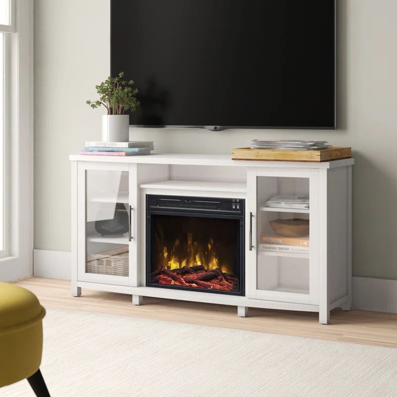 White Wood Lockesburg TV Stand for TVs up to 60" with Fireplace Included | Wayfair North America