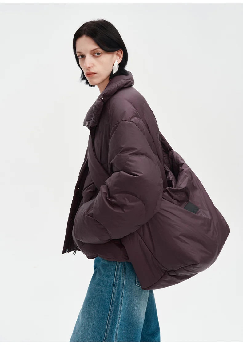 White duck down meniscus quilted down jacket warm fluffy coat | SELFWHO