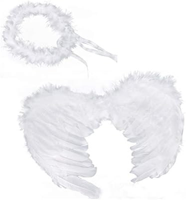 RUIZSH Angel Feather Wings and Halo Headband for Cosplay, Party Costumes, White | Amazon (US)