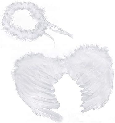 RUIZSH Angel Feather Wings and Halo Headband for Cosplay, Party Costumes, White | Amazon (US)