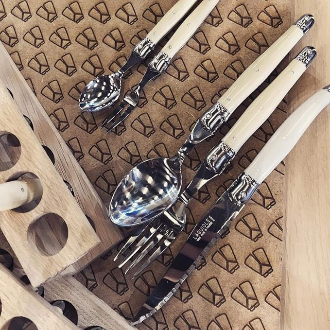 Laguiole Debutant 24 Piece Flatware Set, Steak Knives, Forks, Soup Spoons, Teaspoons, Ivory Color... | Amazon (US)