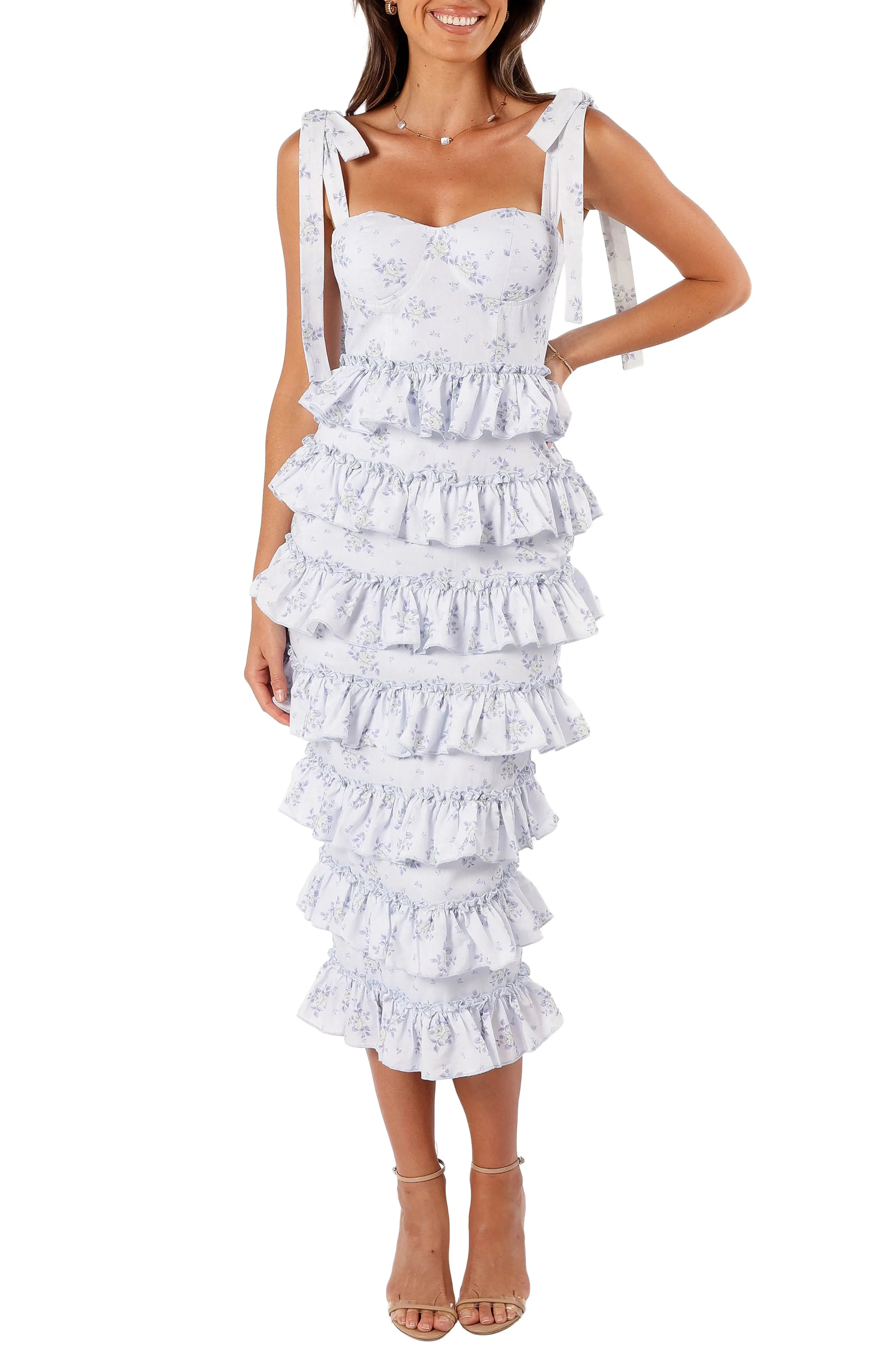 Marina Floral Tiered Ruffle Midi Dress (Women) | Nordstrom | Nordstrom