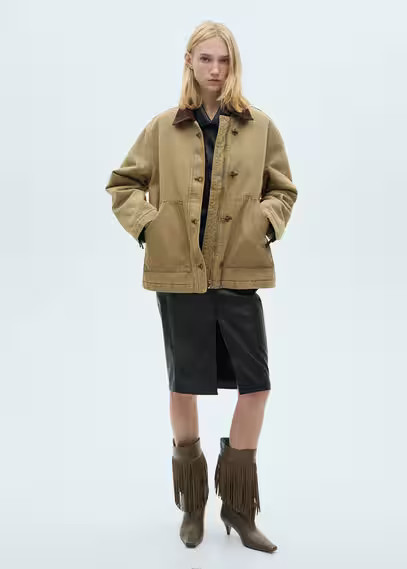 MANGO - Parka with contrasting collar and pockets khaki - S - Woman | Mango Canada