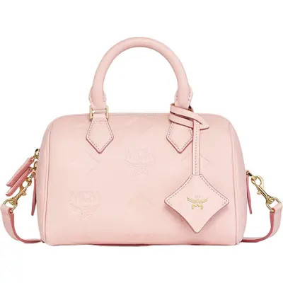 MCM Small Ella Boston Bag in Maxi Monogram Leather in Lotus Pink at Nordstrom | Nordstrom