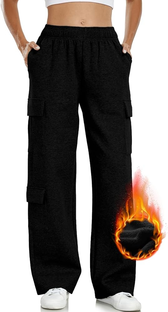 Inno 28" 31" 34" 36" Womens Butter-Soft Fleece Cargo Sweatpants Y2K Casual Baggy Wide Leg Cotton ... | Amazon (US)