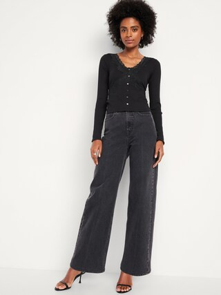 Lace-Trim V-Neck Ribbed Top | Old Navy (US)
