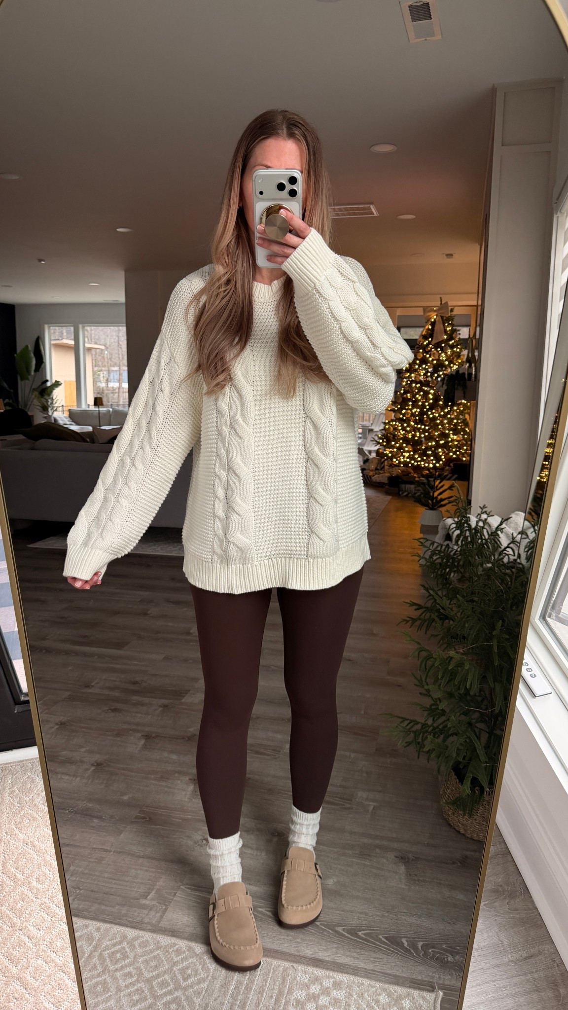 This super cozy oversized sweater from Amazon and no front seam leggings make the perfect cozy winter outfit. Paired this Amazon outfit with my new suede loafer slides for a relaxed look.

Birkenstock Boston clog slides cozy outfit lounge outfit winter style cable knit sweater chunky cable knit crew neck sweater brown leggings legging outfits

#LTKmomlife #LTKGiftGuide #LTKHoliday
