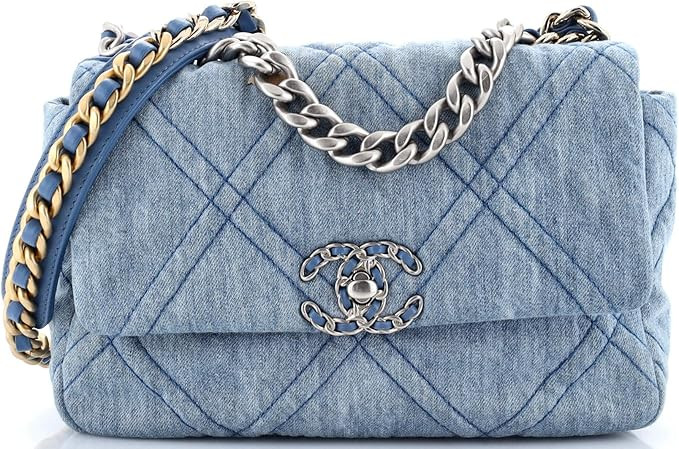 Amazon.com: Chanel, Pre-Loved 19 Flap Bag Quilted Denim Medium, Blue : Amazon Luxury | Amazon (US)