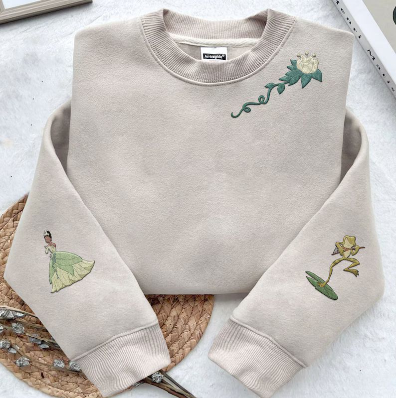 Embroidered Tiana Water Lily Flower Cute Frog Sweatshirt, the Princess and the Frog Disney Embroi... | Etsy (US)