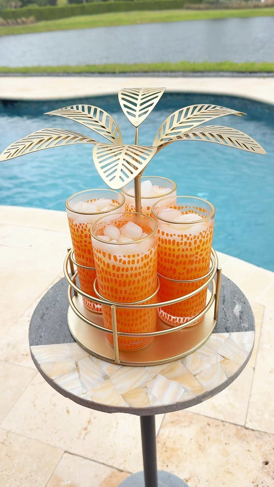 Palm drink serving stand in gold SO fun for hosting at home all spring and summer!🌴🍹 Glasses are included!

#LTKHome #LTKSeasonal #LTKSaleAlert
