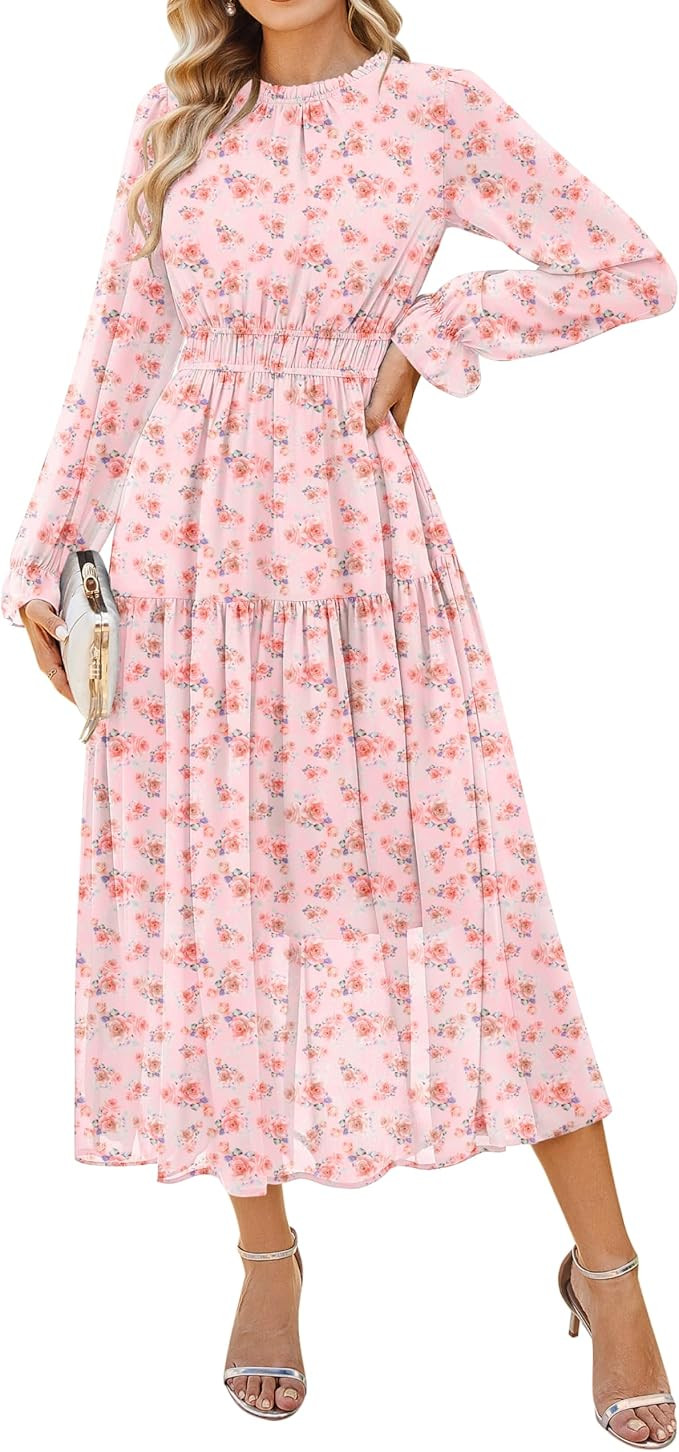 GRACE KARIN Women's Long Sleeve Maxi Dress 2026 Chiffon Flowy Wedding Guest Dresses Floral Dress ... | Amazon (US)